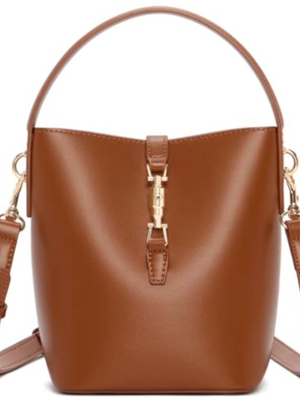 Vegan Leather Small Bucket Crossbody Bag Women Removable Strap Purse